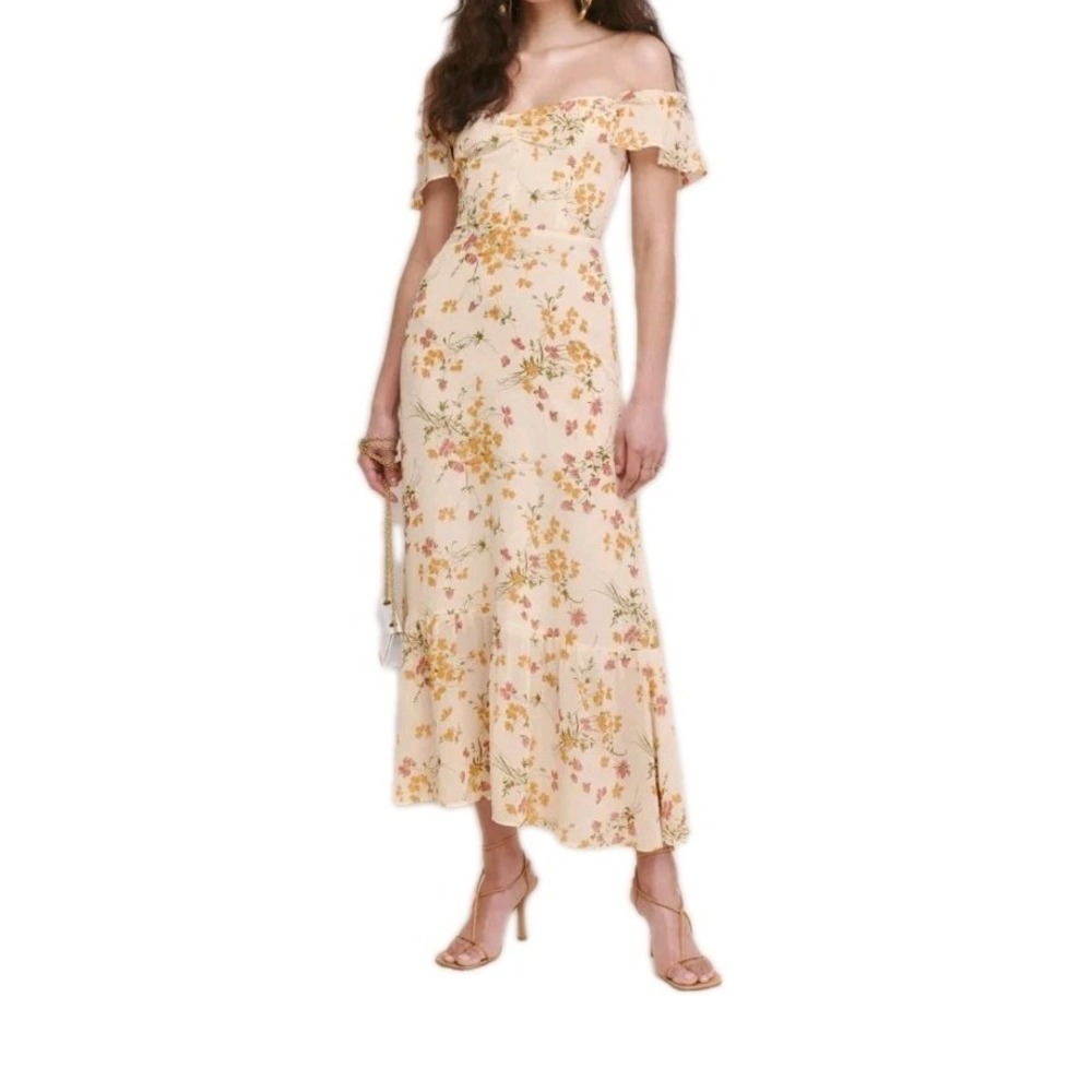 Reformation The Butterfly Flutter Sleeve in Ivory Floral Maxi Dress sz 2 NWT